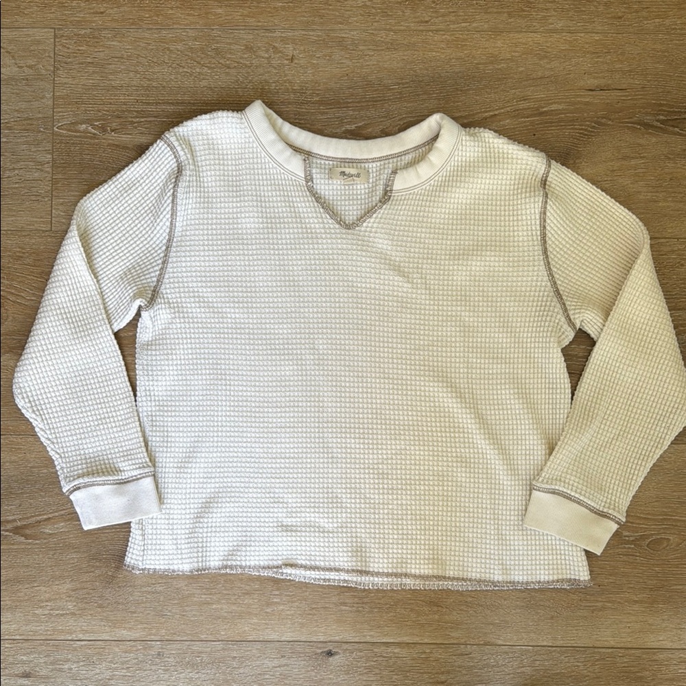 Madewell Cream Long Sleeve Tee with Ribbed Cuffs